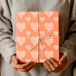 Chic White Leopard Cheetah Heart   Salmon Pink Wrapping Paper
