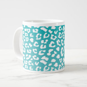 Chic White Leopard Spots on Turquoise Large Coffee Mug