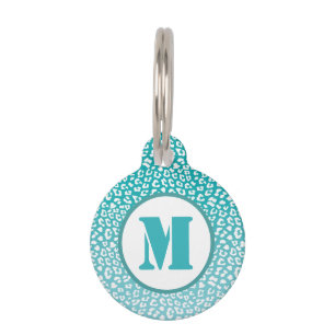 Chic White Leopard Spots on Turquoise Monogram Pet Tag