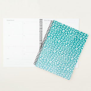 Chic White Leopard Spots on Turquoise Planner