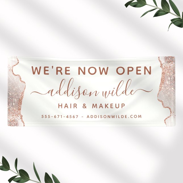 Chic White Marble Agate Rose Gold Business Banner (Creator Uploaded)