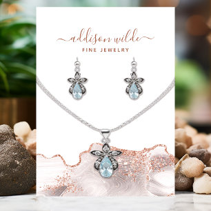 Chic White Marble Agate Rose Gold Glitter Jeweller Business Card