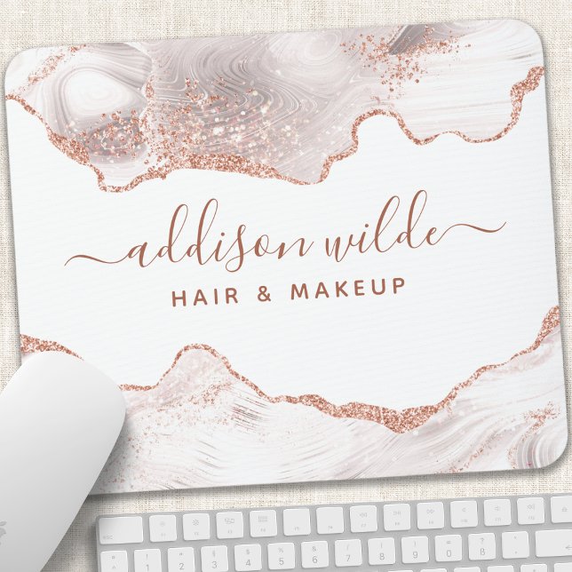 Chic White Marble Agate Rose Gold Glitter Mouse Pad (Creator Uploaded)