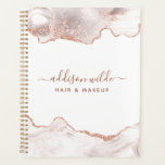 Chic White Marble Agate Rose Gold Glitter Planner<br><div class="desc">Chic White Marble Agate Rose Gold Glitter Planner. Perfect for a beauty salon,  hair stylist,  makeup artist,  or cosmetologist.</div>