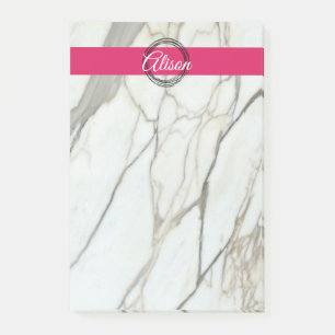 Chic white marble and pink girl's name post-it notes