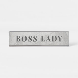 Chic White Marble Boss Lady Desktop Custom Desk Name Plate