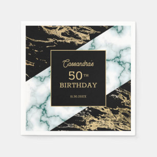 Chic White Marble Gold Foil Paint Texture Birthday Napkin