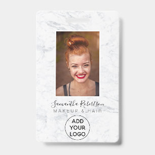 Chic white marble logo employee photo pass ID badge