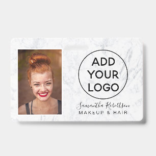 Chic white marble logo employee photo pass ID badge