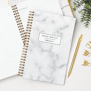 Chic White Marble Personalised Planner