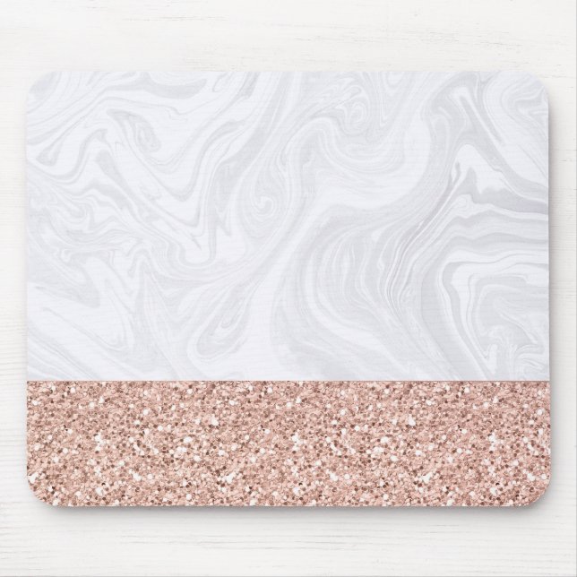 Chic White Marble Rose Gold Glitter Elegant Mouse Pad (Front)