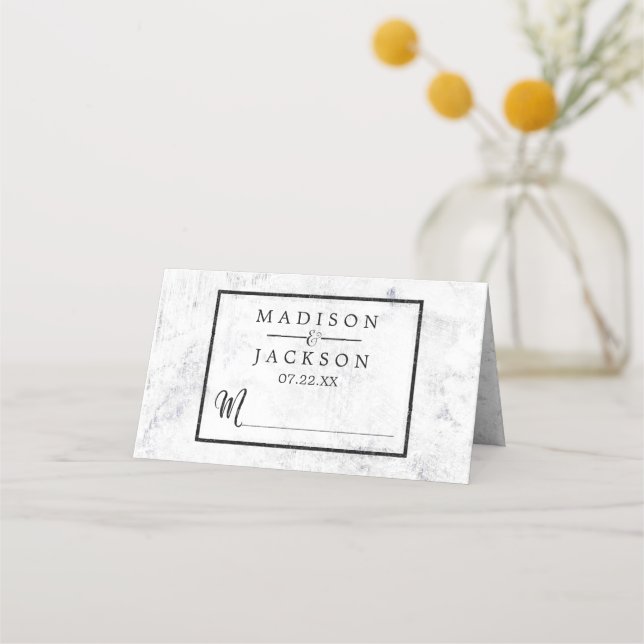 Chic White Marble Table Number Seating Name Place Card (Front)