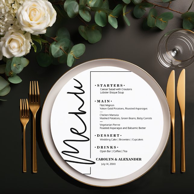 Chic White Menu (Chic White Round Menu Cards)