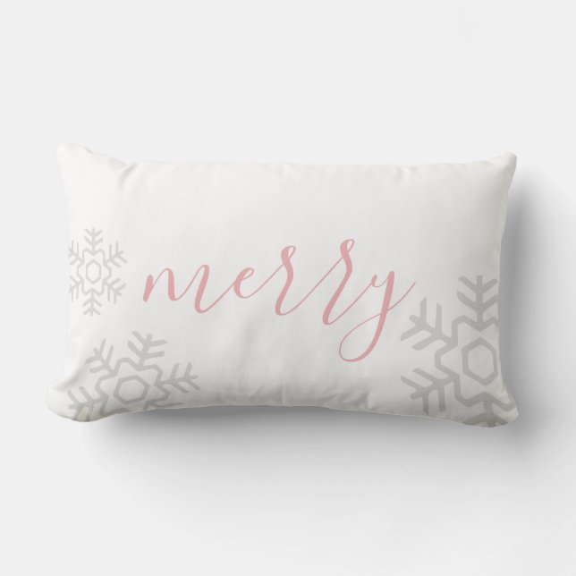 Chic White Merry Christmas Holiday Lumbar Cushion (Front)