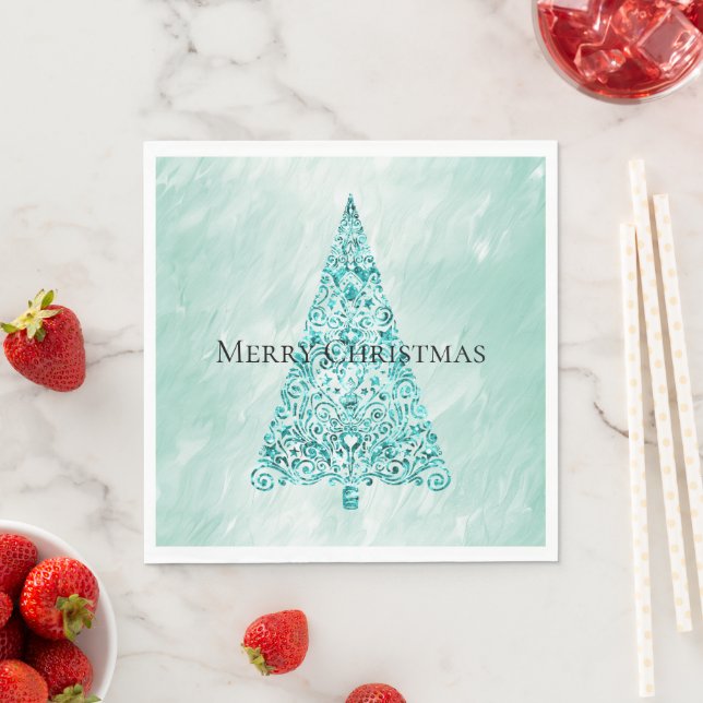 Chic White Mint Christmas Tree  Napkin (Insitu)