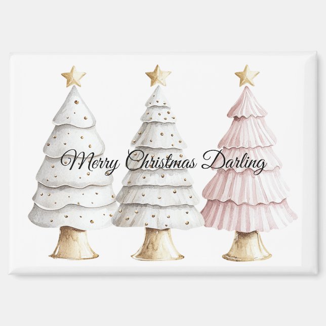 Chic White Mint Pink Christmas Trees Magnet (Front)