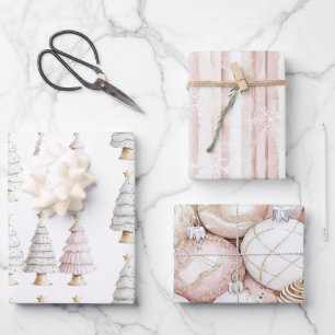 Chic White Mint Pink Christmas Trees Wrapping Paper Sheet