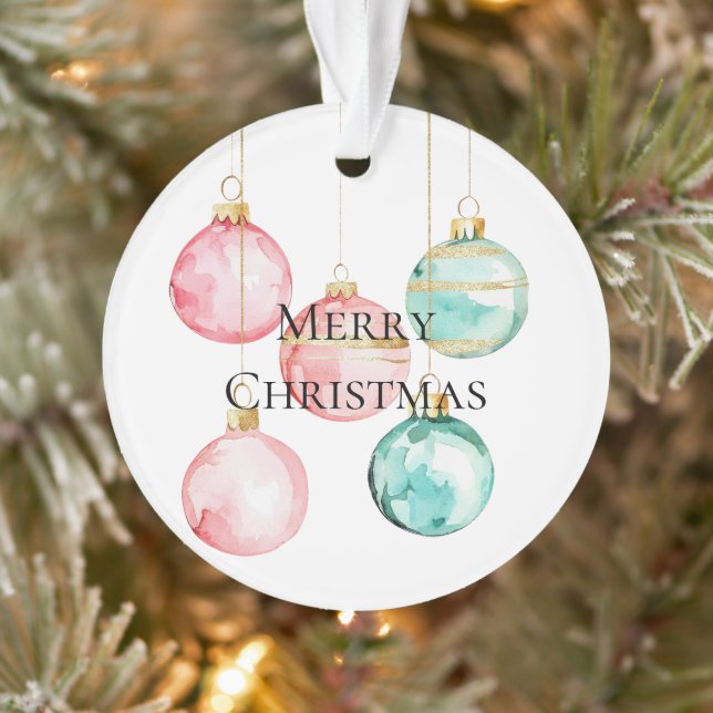 Chic White Mint Pink Gold Christmas Ornaments (Tree)