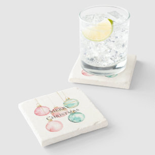 Chic White Mint Pink Gold Christmas Ornaments Stone Coaster
