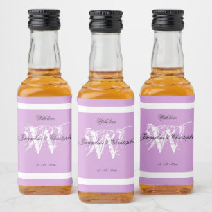 Chic White Monogram Black Names Mauve Mini Liquor Bottle Label