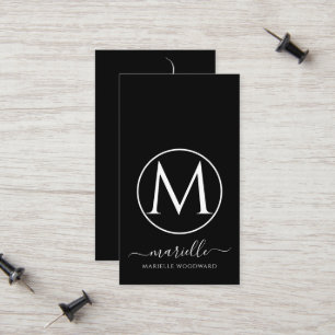 Chic White Monogram On Black Calling Card