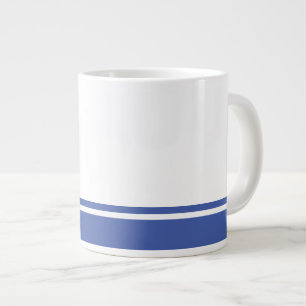 Chic White Nautical Blue Bottom Rim Racing Stripes Large Coffee Mug