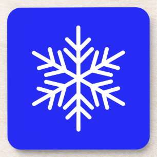 Chic White Nordic Snowflake On Bright Royal Blue Coaster