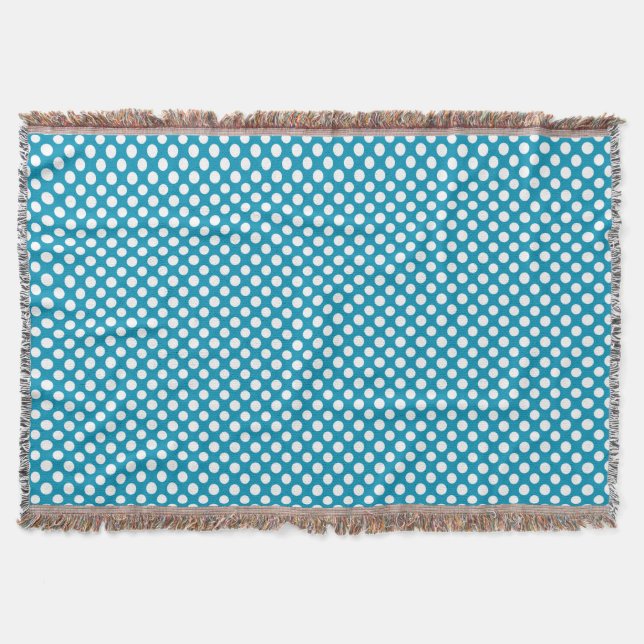 Chic White on Blue Jumbo Polka Dots Throw Blanket (Front)