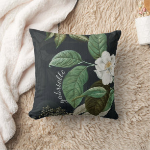 Chic White Peony On Black Personalised Cushion
