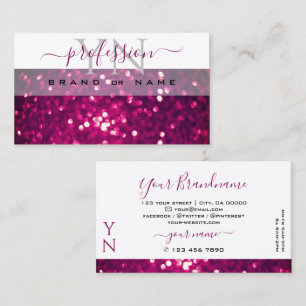 Chic White Pink Purple Sparkling Glitter Monogram Business Card