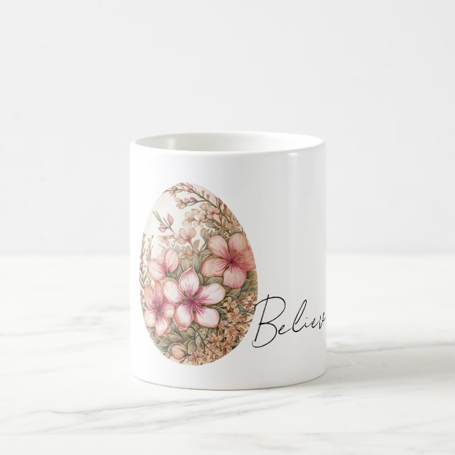 Chic White Pink Spring Flowers Easter Egg Coffee Mug (Center)