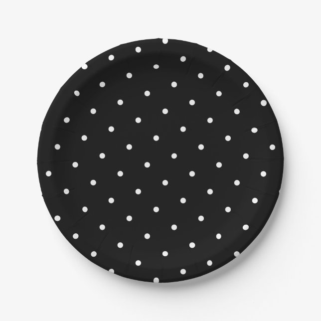 Chic White Polka Dot Black Paper Plate (Front)