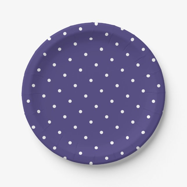 Chic White Polka Dot Purple Violet Paper Plate (Front)