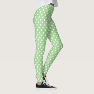Chic White Polka Dots on Green to Customise Leggings