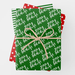 Chic White Polkadots And Stripes On Red And Green Wrapping Paper Sheet