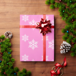 Chic White Pretty Nordic Snowflakes On Light Pink Wrapping Paper