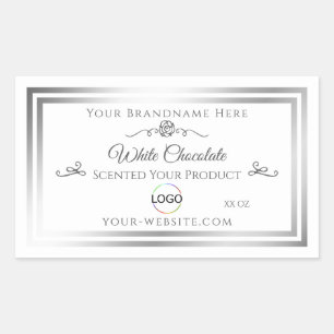 Chic White Product Label Silver Frame with Logo