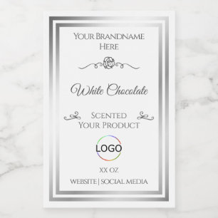Chic White Product Label Silver Frame with Logo