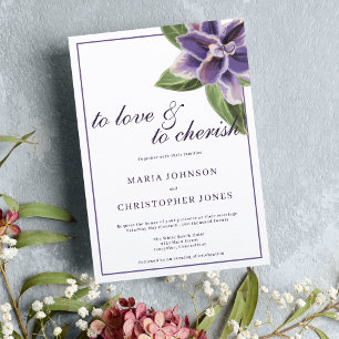Chic white purple lavender orchid floral wedding  invitation