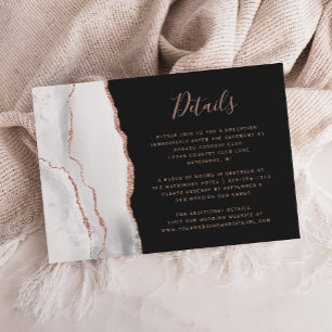 Chic White Rose Gold Agate Dark Wedding Details Enclosure Card