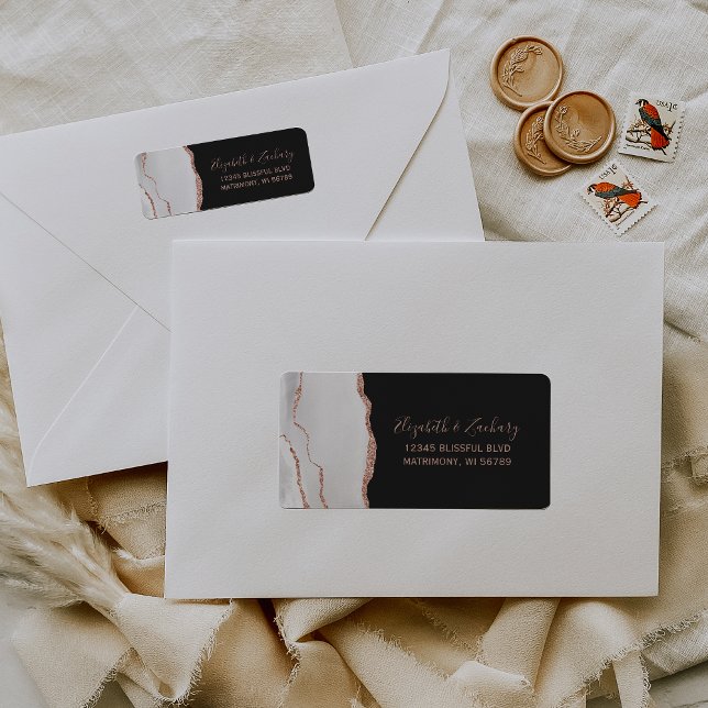 Chic White Rose Gold Dark Wedding Return Address Label (Creator Uploaded)