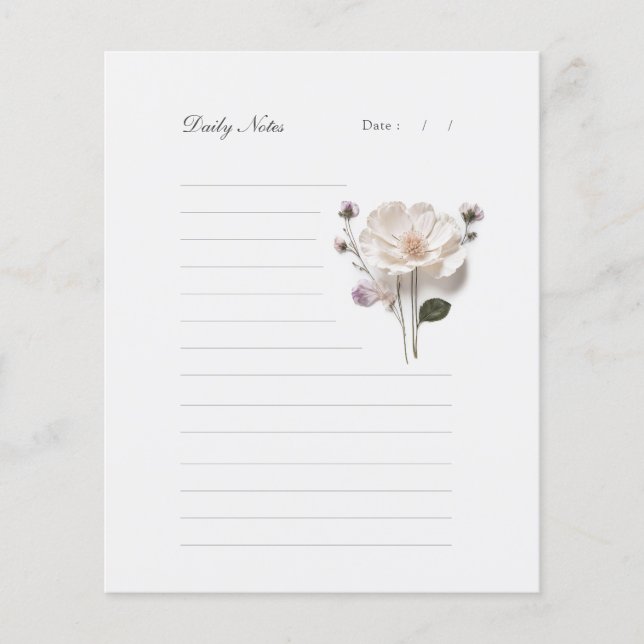 Chic White Rose Lined Stationery Daily Note Paper (Front)