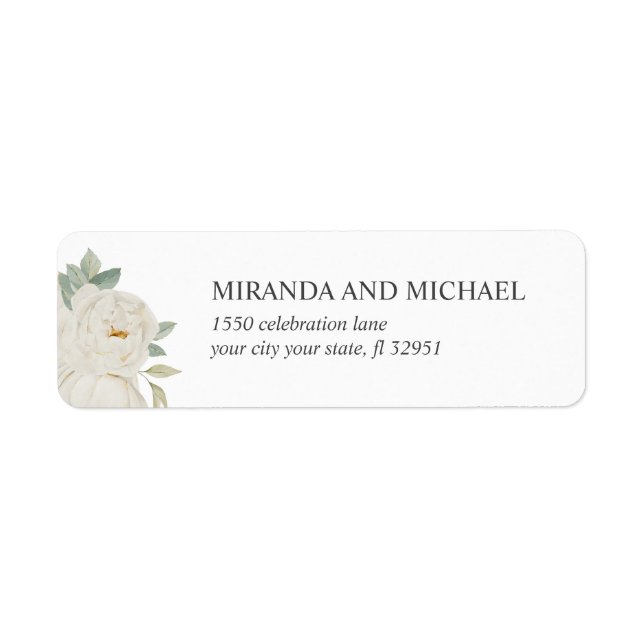 CHIC WHITE ROSES FLOWER WEDDING RETURN ADDRESS LABEL (Front)