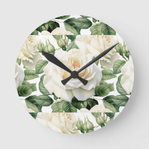 Chic White Roses Flowers Floral Clock