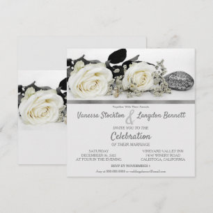 Chic White Rose's Wedding Invitation
