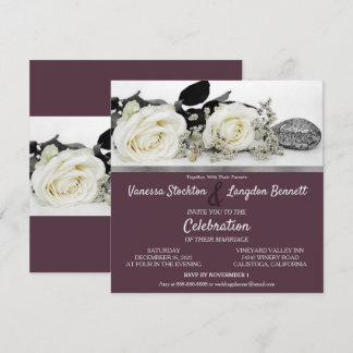 Chic White Rose's Wedding Invitation