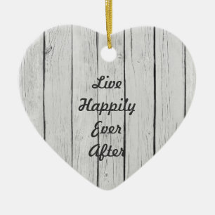 Chic White Rustic Wood Ceramic Ornament