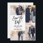 Chic White Save The Date 4-Photo Collage Card<br><div class="desc">This modern Save the Date photo card features a 4-photo collage and a modern brush script typeface. Contact our designer store for additional colours options/variations.</div>