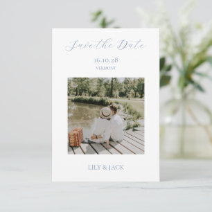 Chic White Script Couple Photo Save The Date Card