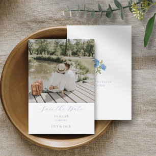 Chic White Script Couple Photo Save The Date Card
